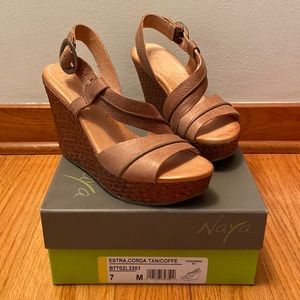 Naya Estr, Corda Tan/Coffee Wedge Sandal Size 7M